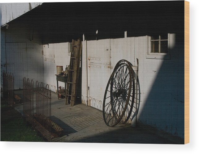 Amish Wood Print featuring the photograph Amish Buggy Wheel by Greg Graham