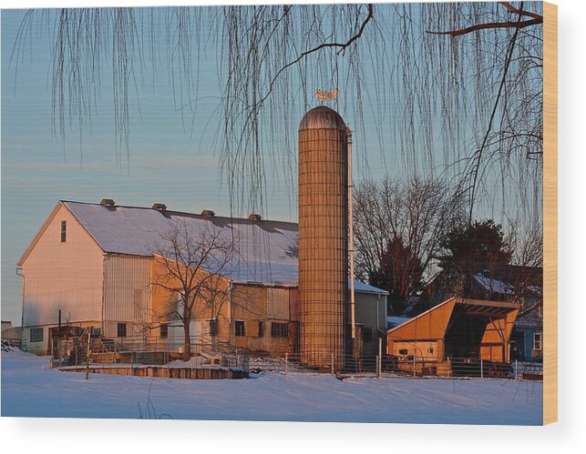 Amish Wood Print featuring the photograph Amish Farm at Turquoise Dusk by Tana Reiff