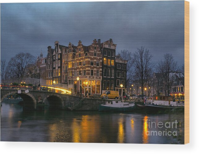 Amsterdam Corner Cafe Wood Print featuring the photograph Amsterdam Corner Cafe by Ann Garrett