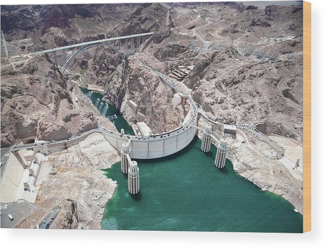 Reservoir Wood Print featuring the photograph An Aerial View Of The Hoover Dam by Jennifer sharp