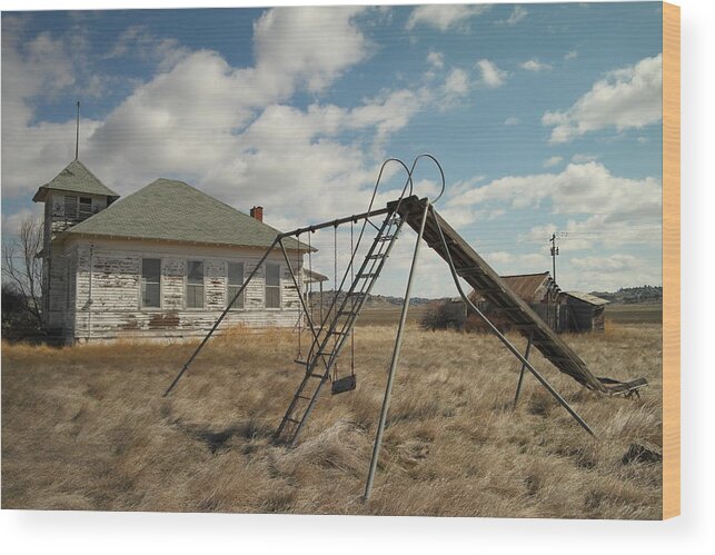 Schools Wood Print featuring the photograph An Old School Near Miles City Montana by Jeff Swan
