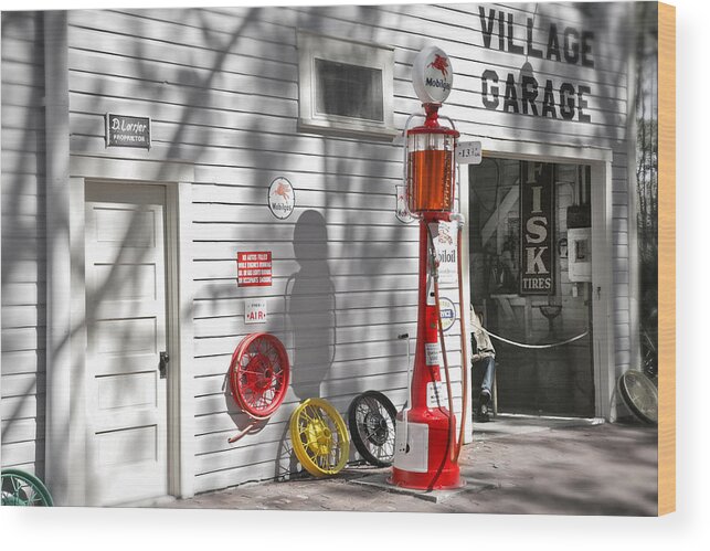 Garage Wood Print featuring the photograph An old village gas station by Mal Bray