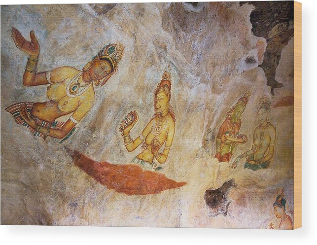 Sri Lanka Wood Print featuring the photograph Ancient Cave Painting in Sigiriya. Sri Lanka by Jenny Rainbow