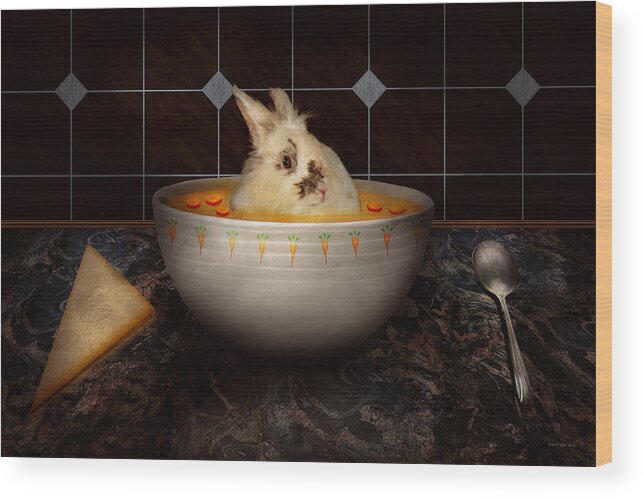 Self Wood Print featuring the digital art Animal - Bunny - There's a hare in my soup by Mike Savad