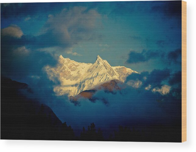 Landscape Wood Print featuring the photograph Annapurna holy mountain in Himalyas by Raimond Klavins