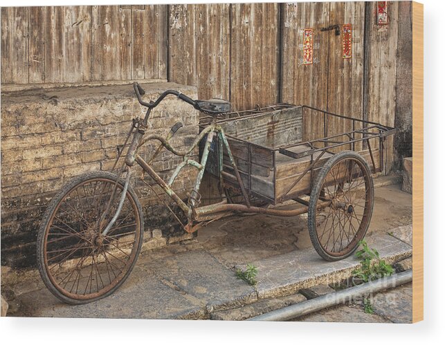 Daxu Ancient Town Wood Print featuring the photograph Antique Bicycle In The Town Of Daxu by David Davis