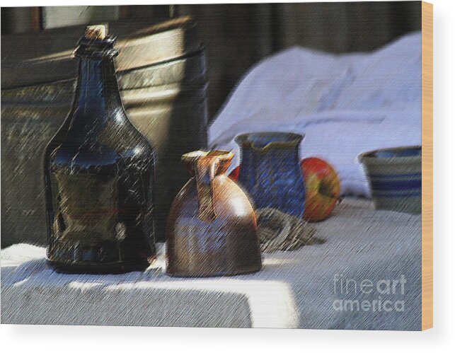 Antique Wood Print featuring the photograph Antique Jugs by Catherine Sherman