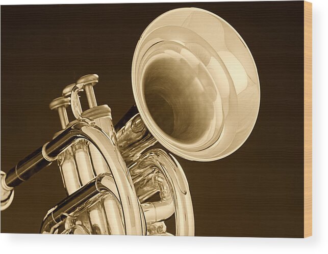 Cornet Wood Print featuring the photograph Antique Trumpet by M K Miller