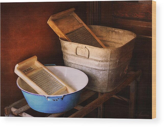 Antique Wood Print featuring the photograph Antique Wash Tubs by Maria Angelica Maira