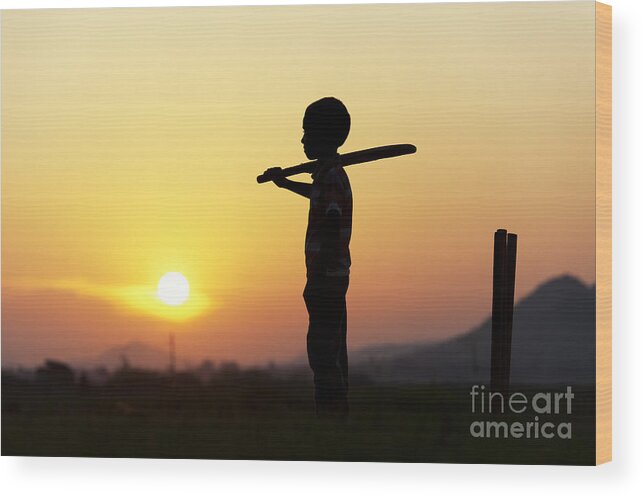 Indian Boy Wood Print featuring the photograph Any One for Cricket by Tim Gainey