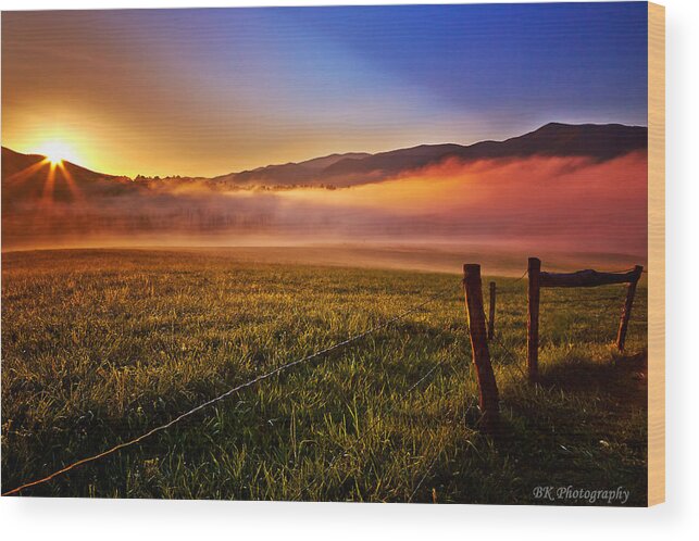 Smoky Mountains Wood Print featuring the photograph April-Cades Cove Sunrise by Brian Simpson