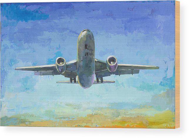 Airplanes Wood Print featuring the painting Arrivals #5 by David Palmer