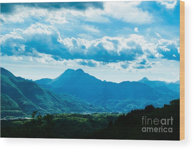 Europa Wood Print featuring the photograph At Barga looking towards the Apuane Alps from the Duomo Tuscany by Peter Noyce