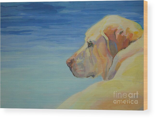 Yellow Lab Wood Print featuring the painting At Peace by Kimberly Santini