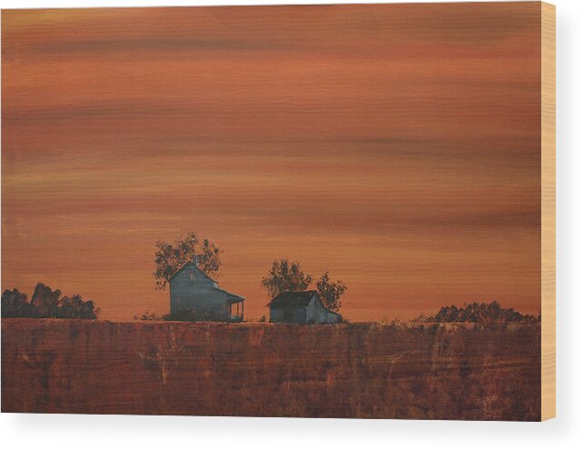 Landscape Wood Print featuring the painting At the Edge of the Day by William Renzulli