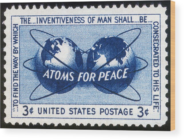 Philately Wood Print featuring the photograph Atoms For Peace, U.s. Postage Stamp by Science Source