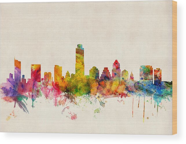 Watercolour Wood Print featuring the digital art Austin Texas Skyline by Michael Tompsett