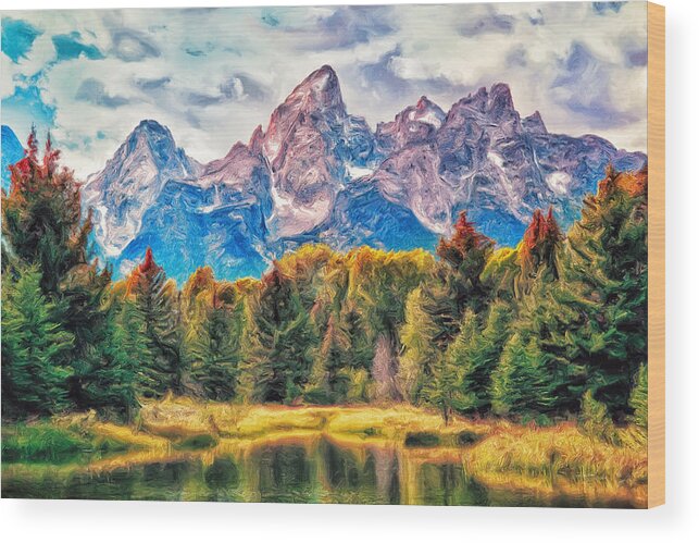 Autumn Wood Print featuring the painting Autumn in the Tetons by Dominic Piperata