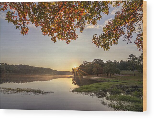 Sunrise Wood Print featuring the photograph Autumn Lake Sunrise in East Texas by Todd Aaron