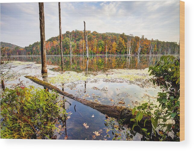 Monksville Wood Print featuring the photograph Autumn on Monksville Reservoir - Long Pond Ironworks by Gary Heller