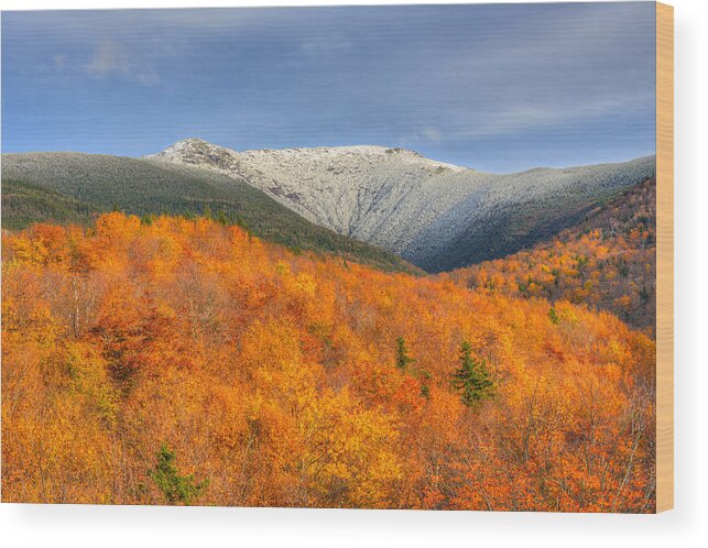 Mount Lafayette Wood Print featuring the photograph Autumn Snow on Mount Lafayette by Ken Stampfer