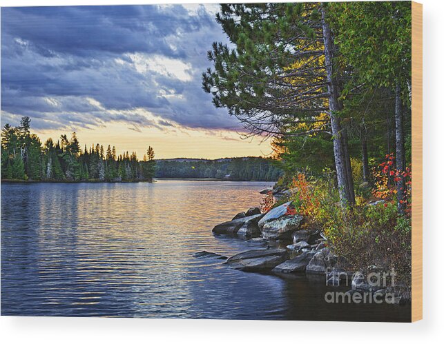 Sunset Wood Print featuring the photograph Autumn sunset at lake by Elena Elisseeva