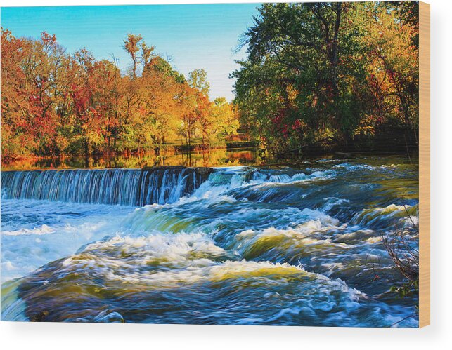 Amazing Autumn Flowing Waterfalls On The Tennessee Stones River Wood Print featuring the photograph Amazing Autumn Flowing Waterfalls On The River by Jerry Cowart