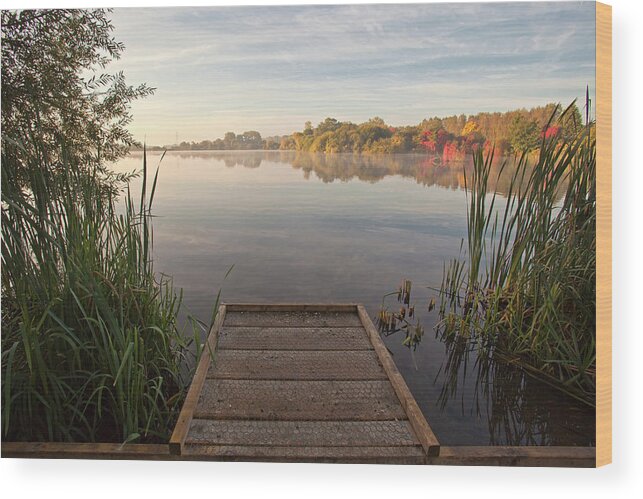 Tranquility Wood Print featuring the photograph Autumnal Sunrise Across The Lake by Ray Wise