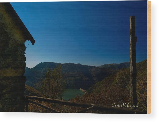 Lago Wood Print featuring the photograph AUTUNNO Vista sul lago - AUTUMN Lake view 9791 by Enrico Pelos