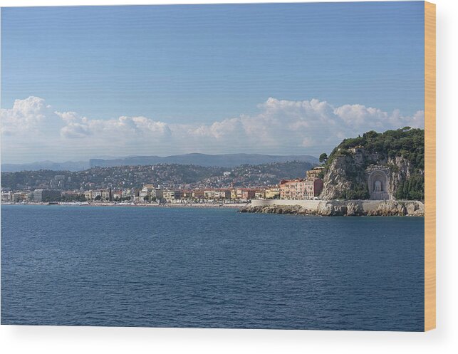 Scenics Wood Print featuring the photograph Baie Des Anges Coastline From Sea, Nice by Sami Sarkis