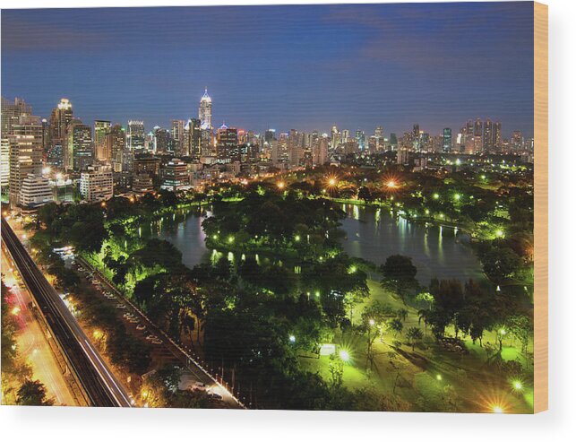 Outdoors Wood Print featuring the photograph Bangkok City by Nutexzles