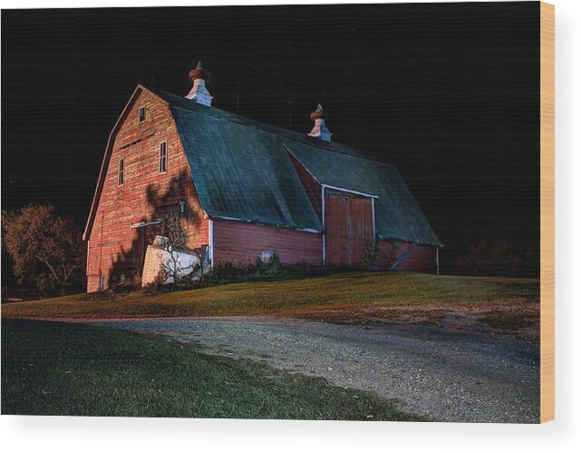 Red Barns Wood Print featuring the photograph Barn at night by David Matthews