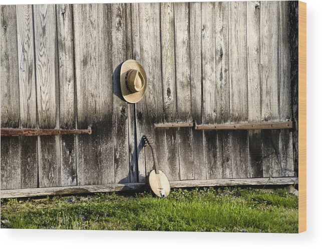 Barn Wood Print featuring the photograph Barn Door and Banjo Mandolin by Bill Cannon