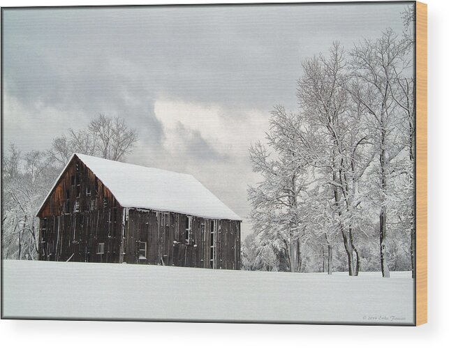 Snow Wood Print featuring the photograph Barn in Snow by Erika Fawcett