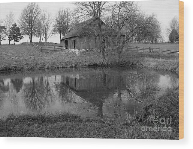 Black And White Wood Print featuring the photograph Barn Reflection by Crystal Nederman
