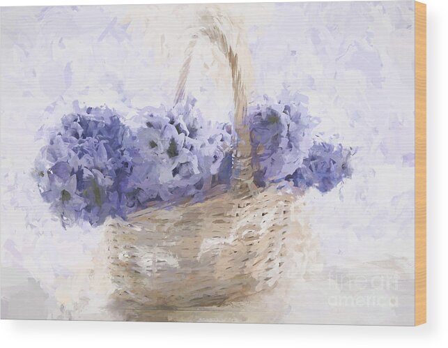 Hyacinth Wood Print featuring the digital art Basket of Hyacinth - Digital Painting by Ann Garrett