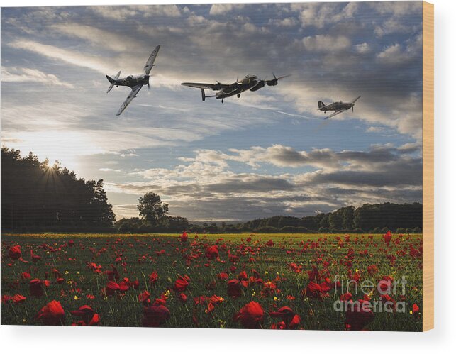 Avro Lancaster Wood Print featuring the digital art Battle of Britain Poppy Pride by Airpower Art