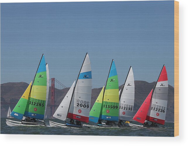 San Francisco Wood Print featuring the photograph Bay Hobie Cats by Steven Lapkin