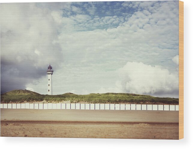 North Holland Wood Print featuring the photograph Beach, Beach Huts, Lighthouse And Dunes by Elisabeth Schmitt