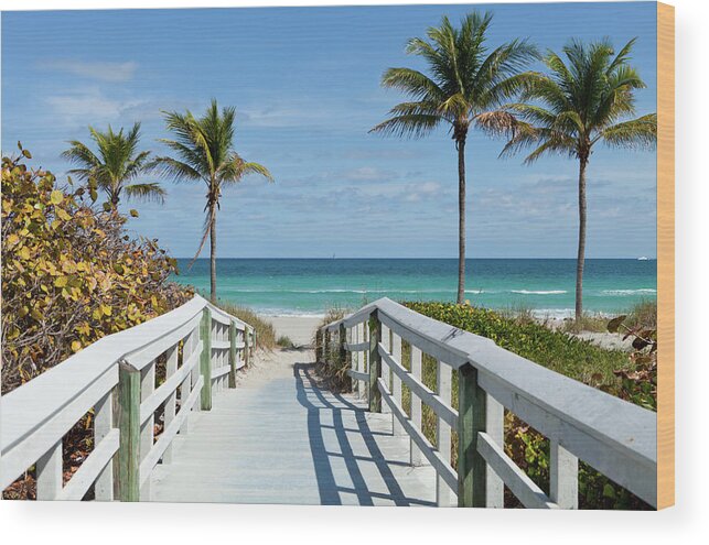 Summer Wood Print featuring the photograph Beach Entrance, Florida by Kubrak78