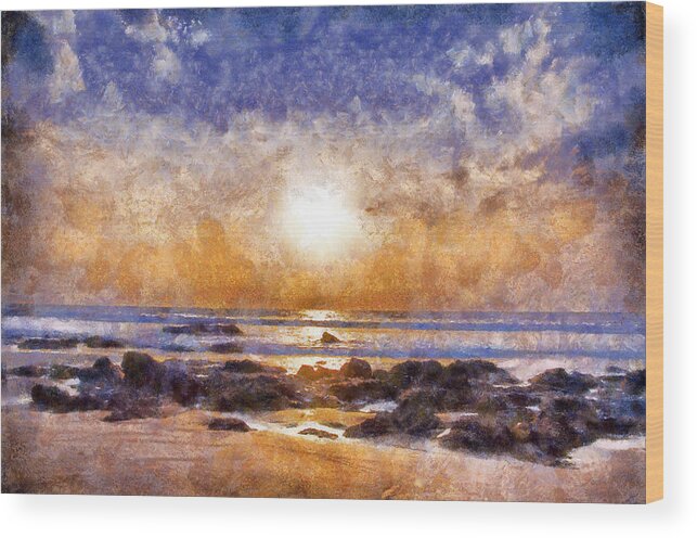 Beach Sunset Wood Print featuring the digital art Beach Sunset by Beach Sunset