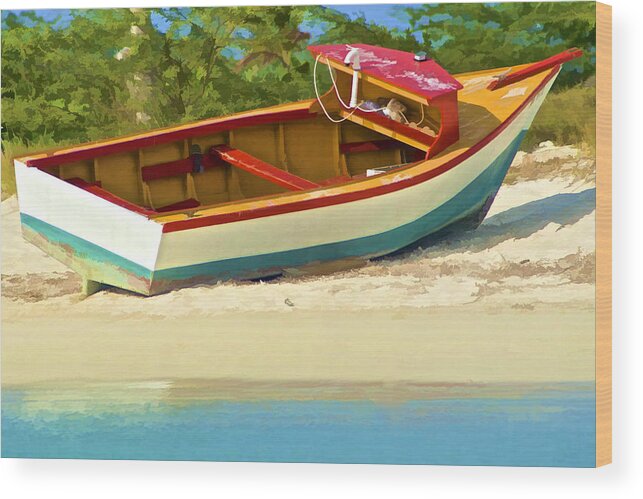 Aqua Wood Print featuring the photograph Beached Fishing Boat of the Caribbean by David Letts