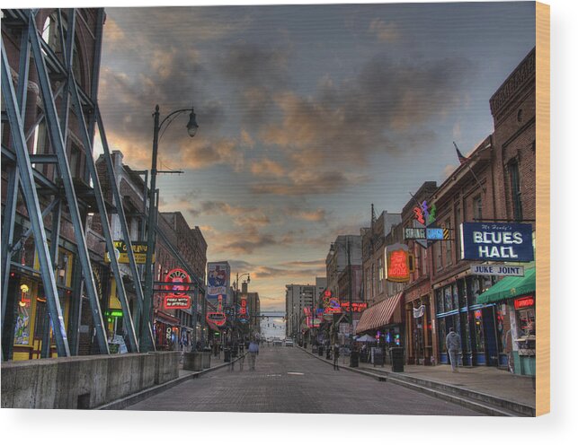 Hdr Wood Print featuring the photograph Beale Street Looking West in HDR 3 by James C Richardson