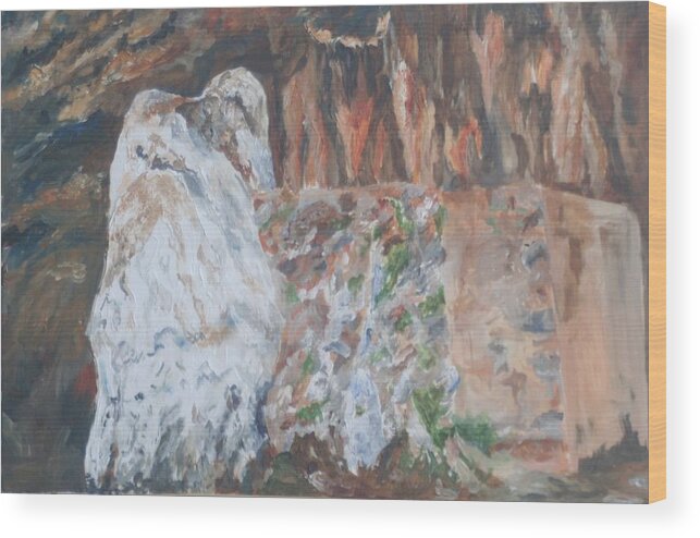 Bear Wood Print featuring the painting Bear cave at Akrotiri Crete by David Capon