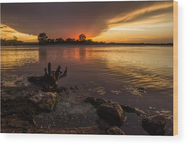 Storm Wood Print featuring the photograph Beaver Lake Sunset by Aaron J Groen