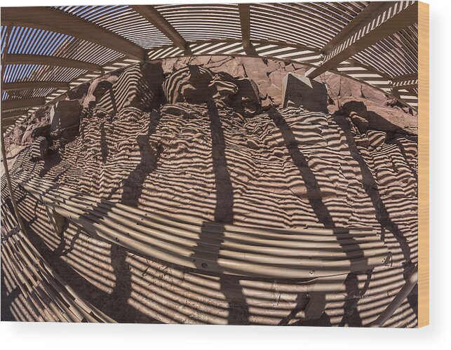 Az Wood Print featuring the photograph Benches at Meteor Crater in Arizona by Angela Stanton