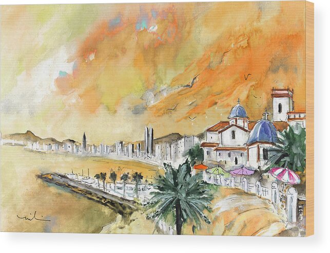 Travel Wood Print featuring the painting Benidorm Old Town by Miki De Goodaboom