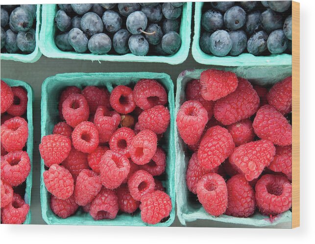 Fruit Carton Wood Print featuring the photograph Berries At A Farmers Market by Lauren Krohn