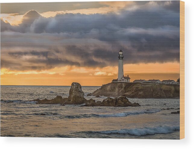 Lighthouse Wood Print featuring the photograph Between Storms by Linda Villers