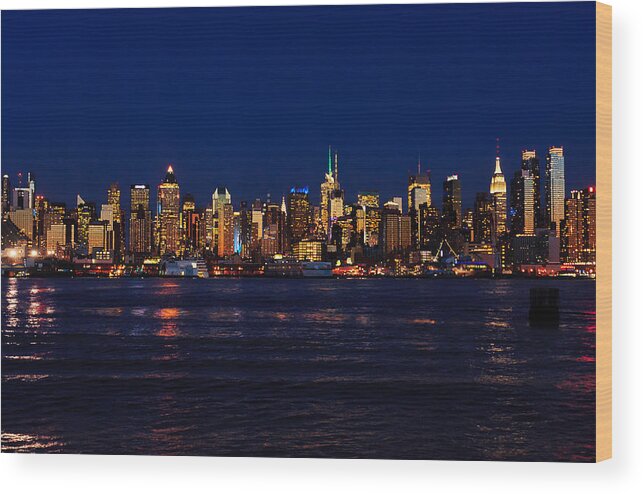 Best New York Skyline Photos Wood Print featuring the photograph Big Apple Skyline from New Jersey by Mitchell R Grosky
